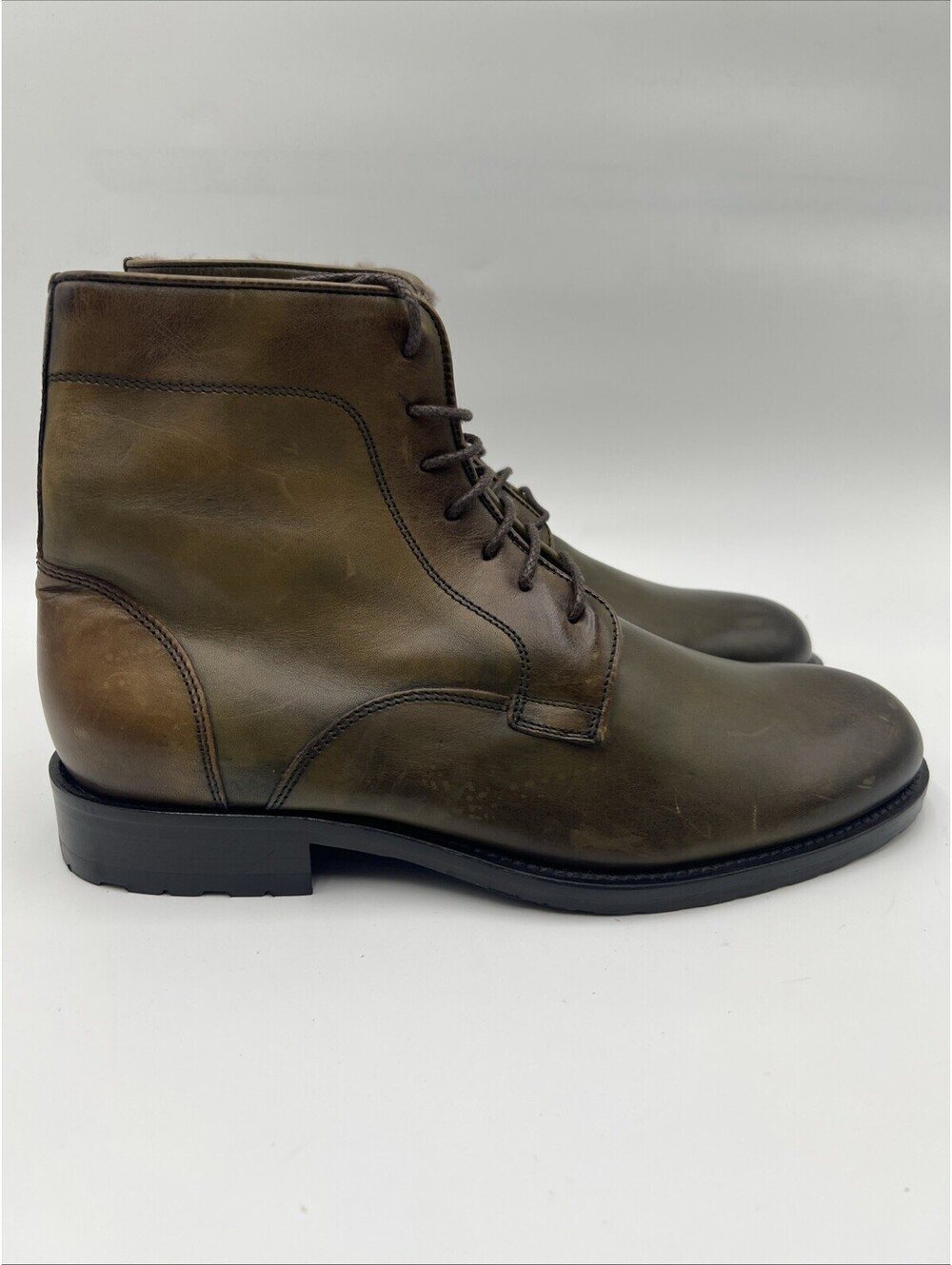 Saks Fifth Avenue Men's Lace-Up Lined Green Leather Boots Size 7M